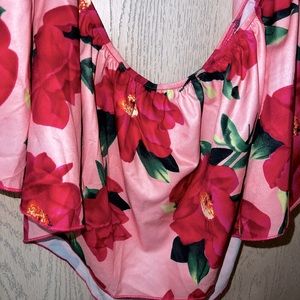 Crop top off shoulder flower shirt